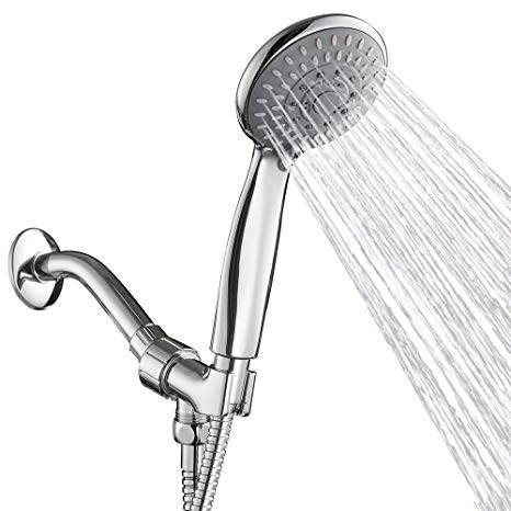 Hoimpro High Pressure 5 Spray Setting Handheld Shower Heads, Pulse-SPA Series Luxury Handheld Showerheads with Extra long Stainless Steel Hose and Adjustable Bracket, Massage Experience - Chrome