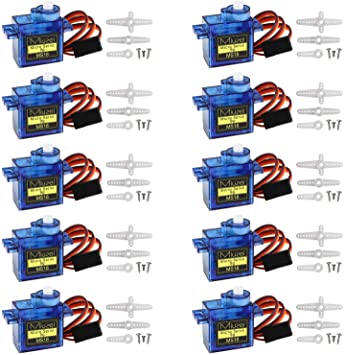 Miuzei 10 pcs SG90 Servo Motor, Micro Servo 9G SG90 Kit for RC Robot Arm/Walking Helicopter Airplane Car Boat Control, Micro Servos for Arduino Project