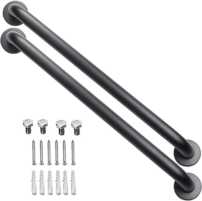 2 Pack 24 Inch Black Shower Grab Bars, ZUEXT Stainless Steel Bathroom Wall Grab Bar Handle, Shower Balance Bar, Safety Hand Rail Support,Handicap Elderly Senior Assist Bath Grab Handle(1.25" Diameter)