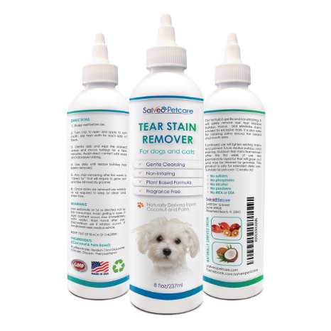 Tear Stain Remover for Dogs and Cats - Best Natural Formula for White Coats - Gently Removes Eye Residue and Prevents Stains - No Harmful Chemicals - Fragrance Free - Ideal for Maltese - Made in USA