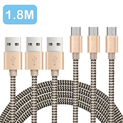 [3-Pack/1.8m]OTISA Micro USB Charger Cable Nylon Braided USB Charging Cable High Speed Micro Cable for Android Smartphones Samsung, HTC, Motorola, LG, Sony, Google and More