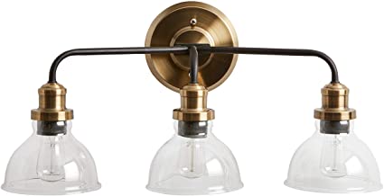 Rivet Mid-Century Modern Wall Sconce, 11.5"H, With Bulb, Matte Black & Gold with Glass Shade