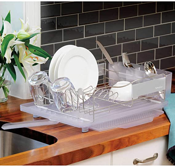 Polder Stainless Steel Dish Rack, 14-inch, Silver/Clear