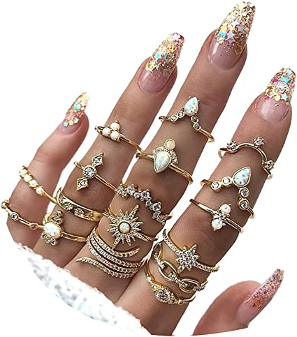 Vitaltyextracts Crystal Kunckle Finger Ring Set Boho Stackable Rhinestone Gold Joint Nail Ring Anillo Set