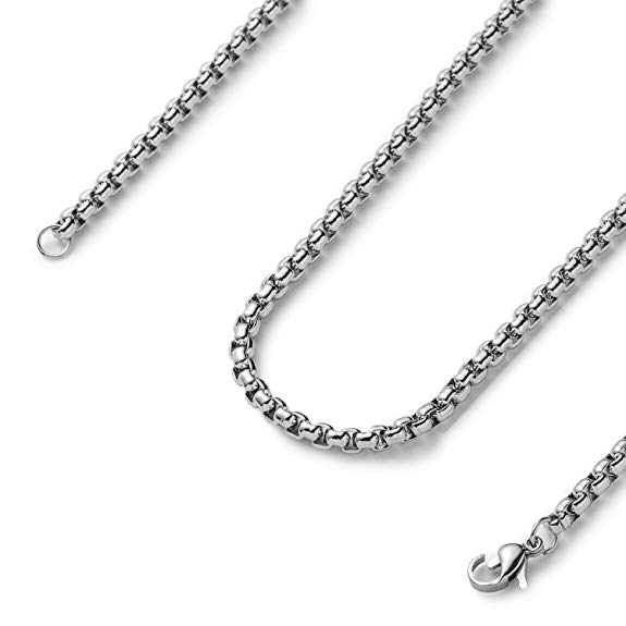 Youlixuess Style 4mm Womens Mens Titanium Stainless Steel Rolo Chain Silver Color for Chain or Pendant Adorn 16-30 inches