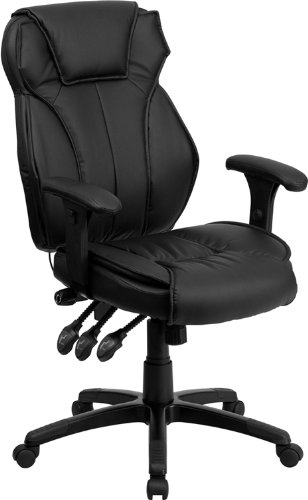 Offex BT-9835H-GG High Back Executive Office Chair with Triple Paddle Control, Black Leather