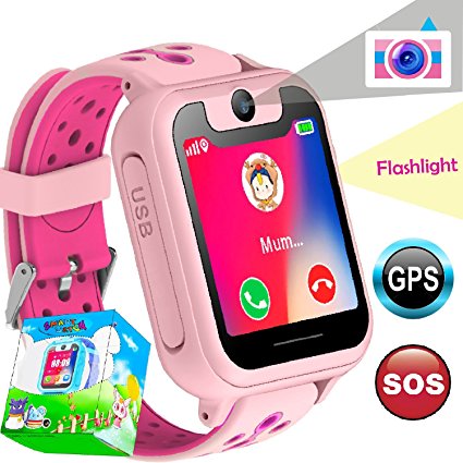 Kid Smart Watch GPS Tracker Wrist Phone Game Watch for Kids Child Boys Girls SOS anti-lost Alarm Remote Monitor with SIM Card Compatible for iOS Android Touch Screen Birthday Gifts by iCooLive