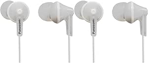 Panasonic RP-HJE125E-W In Ear Wired Earphones with Powerful Sound, Comfortable Non-Slip Fit, Ergofit, Includes 3 Sized Ear Buds, White (Pack of 2)