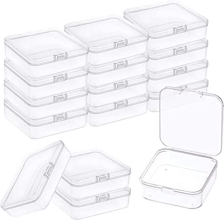 16 Pack Clear Plastic Storage Container Box, Mini Storage Box for Storage Beads, Jewelry, Hardware and Other Small Items Accessories (3.7 x 3.7 x 1.18 Inch)