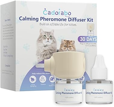 Cat Pheromones Calming Diffuser, 2 in 1 Cat Calming Starter Kit (Diffuser Head   48mL Vial), Effectively Relieve Anxiety Stress Cat Calming Diffuser, Cat Pheromones for Cat Anxiety