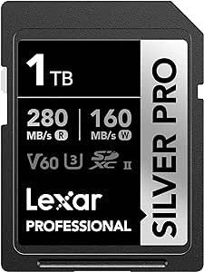 Lexar 1TB Professional Silver PRO SDXC Memory Card, UHS-II, C10, U3, V60, Full-HD & 4K Video, Up to 280MB/s Read, For Professional Photographer, Videographer, Enthusiast (LSDSIPR001T-BNNNG)