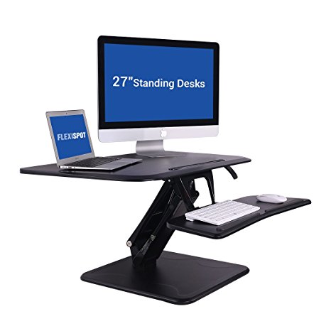 FlexiSpot 16.7" H x 27" W Standing Desk Converter, Height adjustable Stand Up Desk Riser w/ Quick Release Removable Keyboard Tray