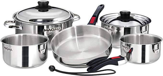 Magma Products 10 Piece Gourmet Nesting Stainless Steel Cookware Set, Induction Cooktops