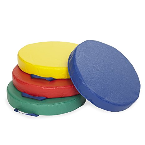 ECR4Kids Softzone Carry Me Floor Cushions for Flexible Classroom Seating, 3" Deluxe Foam, Round, Assorted (4-Piece Set)