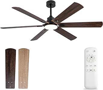 BOOMJOY Ceiling Fans with Lights, 60 Inch Ceiling Fan with Remote, Modern Ceiling Fan for Bedroom Living Room, Black Ceiling Fan Lights for Outdoor Indoor and 5 Blades Quiet Reversible DC