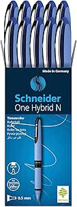 Schneider One Hybrid N Rollerball Pen, 0.5 mm Hybrid Needle Tip, Light Blue Barrel, Blue Ink, Box of 10 Pens (183503)