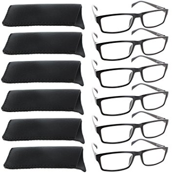 Reading Glasses - 6 Pack - 6 Pair Black - Stylish Look and Crystal Clear Vision - Comfort Spring Hinges & Dura-Hex Screws