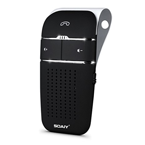 SOAIY S-32 Automatically Shake Power On Bluetooth In Car Speakerphones, Voice Commands Hands-free Bluetooth Car Kit, Bluetooth Car Phone, Multipoint Pairing Wireless Speakerphones with Car Charger
