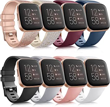 8 Pack Sport Bands Compatible with Fitbit Versa 2 / Fitbit Versa/Versa Lite/Versa SE, Classic Soft Silicone Replacement Wristbands Straps for Fitbit Versa 2 Smart Watch Women Men