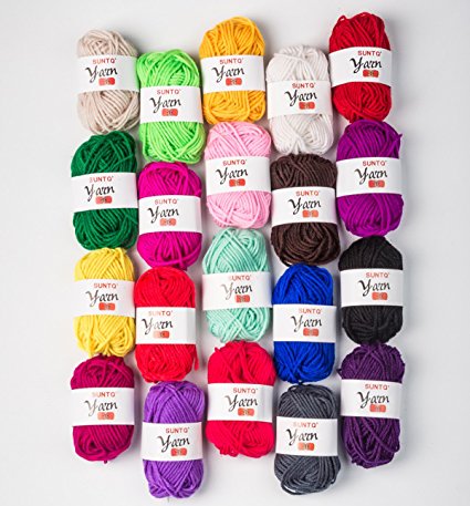 SUNTQ 100% Acrylic Yarn 20 Assorted Colors Skeins Bonbons Yarn for Crochet & Knitting Assorted Rainbow Variety Colored Assortment