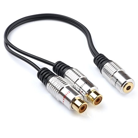 TISINO Gold Plated 3.5mm Stereo Jack Female to 2 dual Phono RCA Female Jack Stereo Audio Splitter Y Adapter Cable for Connector AV Audio/Video(8 Inches/20 cm)