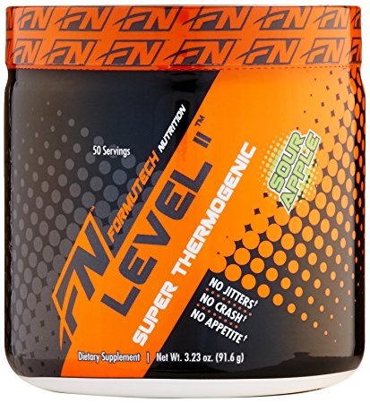 Formutech Nutrition Level II Super Thermogenic, Clean Energy Pre Workout Fat Burner with Appetite Suppression, Sour Apple, 50 Servings