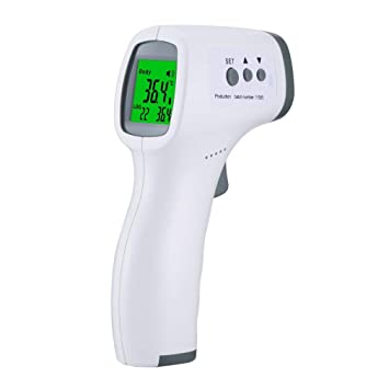 Infrared Digital Non-Contact Thermometer Gun with Three Color LCD Screen for Adult and Baby Forehead, Ear and Body Temperature with Fever Alarm and Memory Function