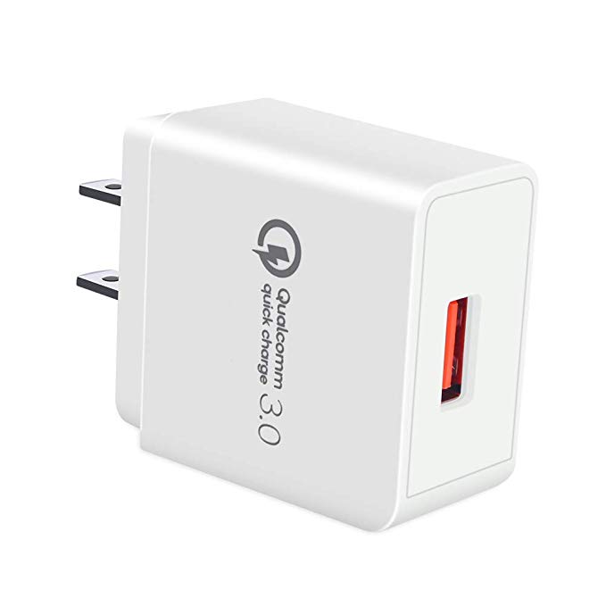 Quick Charge 3.0 Wall Charger, FiveBox 1PC 3Amp Fast USB Wall Charger Brick Power Adapter Compatible iPhone Xs Max/XR/X/8/7/6/6s, iPad, Samsung Galaxy S9  S9 S8 Plus Note 9 8, LG, Motorola, HTC, ZTE