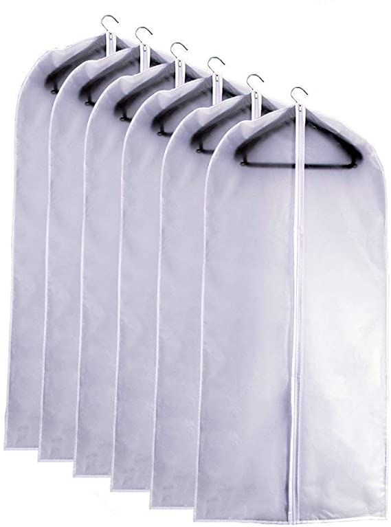 UOUEHRA Garment Bag Clear Plastic Breathable Dust Bags Cover for Clothes Storage Suits Dress Dance Zippered Breathable Pack of 6 (60 x 120cm/24 x 48'')