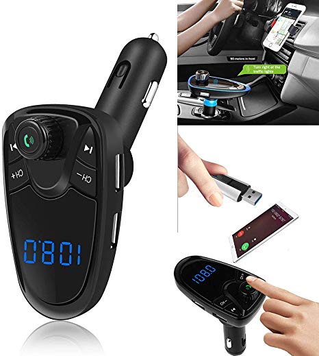 Molisell Bluetooth FM Transmitter for Car, Wireless Bluetooth Radio Transmitter Adapter Car Kit with Hand-Free Calling and LCD Display, Music Player Support TF Card USB Flash Drive