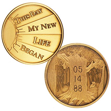 Personalized Custom Engraved This Day My New Life Began Bronze AA (Alcoholics Anonymous)-ACA-AL-ANON-NA-Sober-Sobriety-Birthday-Medallion-Coin-Chip-Token