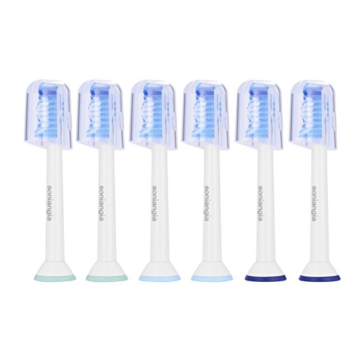 6 Pack Sonicare Toothbrush Heads | Replacement Toothbrush Heads for Philips Sonicare ProResults DiamondClean EasyClean FlexCare HealthyWhite By Soniangia HX6016 Wave Blue