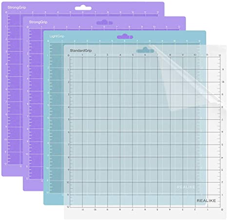 RALIKE 12 x 12 Cutting Mat for Cricut, for Silhouette Cameo (4Mats- 2 SrongGrip, 1 StandardGrip, 1 LightGrip), Gridded Adhesive Non-Slip Cut Mat Replacement Accessories Set for Craft Vinyl