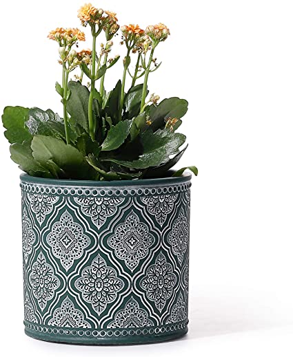 Cement Plant Pot - POTEY 6 Inch Indoor Pot with Drainage Hole for All House Plants - 801, Green