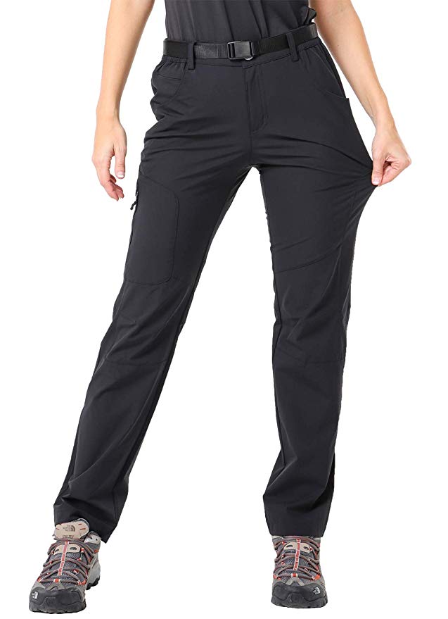 MIER Women's Outdoor Quick Dry Hiking Pants Lightweight Cargo Pants with Elastic Waist, Water Resistant and Stretch