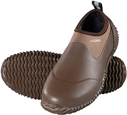 Hisea Unisex Waterproof Garden Shoes Ankle Rain Boots Mud Muck Rubber Slip-On Shoes for Women Men Outdoor