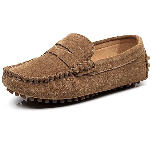 Shenn Boys' Cute Slip-On Suede Leather Loafers Shoes S8884