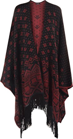 Plus Size Womens Print Tassel Poncho Shawl Ladies Knitted Wrap Cape - 12-30