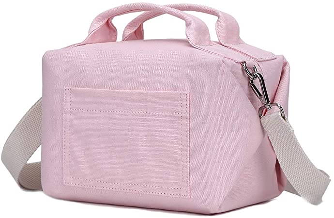 NOL Lunch Bags for Women Insulated Medium Cotton Canvas Cooler Leakproof Reusable Lunch Box for Teen Girls (Pink)