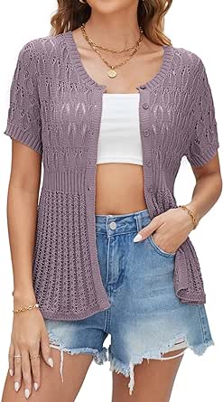 GRACE KARIN 2024 Women's Lightweight Short Sleeve Crochet Open Front Shrug Cardigan Sweaters