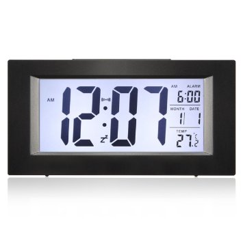 ELEGIANT Large LCD Display Digital Snooze Alarm Clock Thermometer LED Backlight black