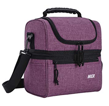 MIER Adult Lunch Box Insulated Lunch Bag Large Cooler Tote Bag for Men, Women, Double Deck Cooler (Purple, Medium)