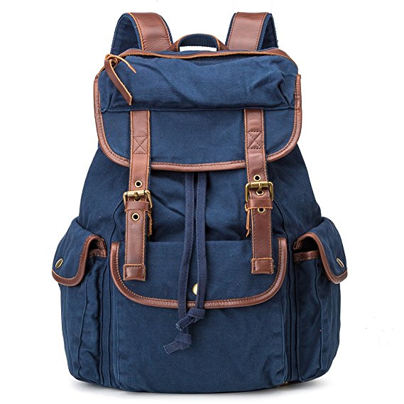 BUG Genuine Leather Trim Multi-function School Canvas Backpack Travel Bags