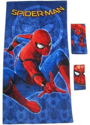 S.L. Home Fashions 3 Pieces Pixar 100% Cotton Bath, Hand, and Fingertip Towel Sets (Spiderman HomeComing)