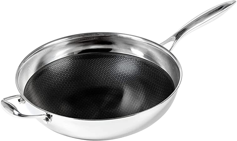 Black Cube Hybrid Stainless/Nonstick Cookware Wok with Helper Handle, 12.5-Inch