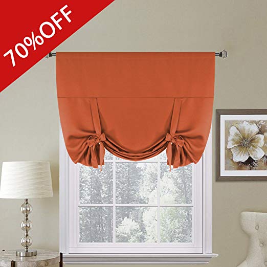 H.VERSAILTEX Thermal Insulated Blackout Kitchen Curtains Tie Up Window Shades (Rod Pocket Panel) - 42" Wide by 63" Long - Orange Ochre