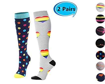 Compression Socks Women(15-25mmHG), 2 Paris Knee High Stretchable Stocking for Medical, Boost Stamina, Varicose Veins, Circulation, Athletic, Recovery, Swelling, Traveling, Pregnancy