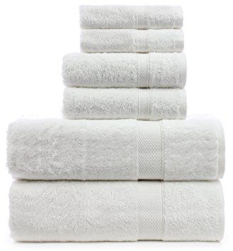 TURKUOISE TURKISH TOWEL Premium Turkish Cotton&Bamboo Rayon- Natural,Ultra Absorbent and Eco-Friendly Towel Set (Bamboo Blend-White, 6)
