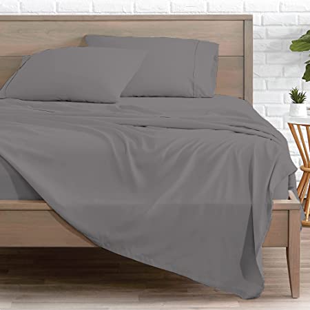 Color Sense Flat Sheet Only, 100% Natural Cotton, Crisp Percale Weave, Cool & Breathable Comfort with Moisture Wicking, Expert Tailoring, Queen Size Top Sheet, Dark Gray