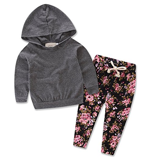 Baby Girls Floral Hoodie Top   Floral Pant Leggings 2 Piece Outfits Set